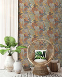  Dutch Wallcoverings vliesbehang bladeren oker/roodbruin/blauw_