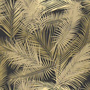 Dutch Wallcoverings Eden palm zwart/metallic goud